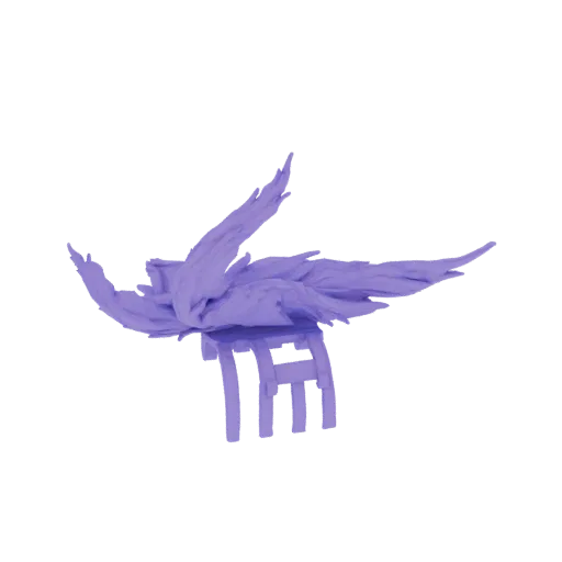 A 3D render of a purple fantasy winged creature with large, spread wings, perched on a simple base.