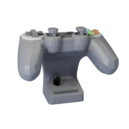 Next Gen Arcade Stick Low Poly 3D model, game viewport three-quarter view, showing matte plastic, console proportions.