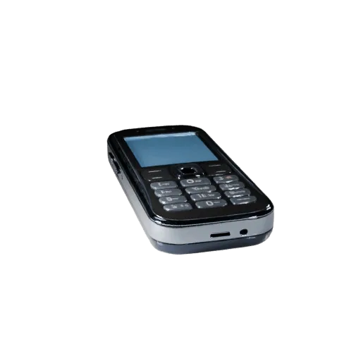 Compact Retro Mobile Phone Modular 3D model, isometric modular kit view, showing glass screens, thin device proportions.