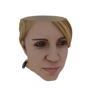 A 3D render of a realistic female head with blonde hair, facing slightly to the right, with detailed facial features.