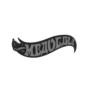 Modèle 3D d'un logo flamme style Hot Wheels avec le texte cyrillique 'МЕДОЕДЫ' (Mélèze) en finition métallique.