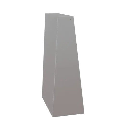 A 3D render of a tall, gray trapezoidal pedestal with a smooth, matte finish, viewed from a slight angle.