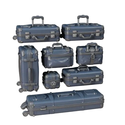 Utility Travel Suitcase Stylized 3D model, stylized isometric render, showing plastic, usable openings.