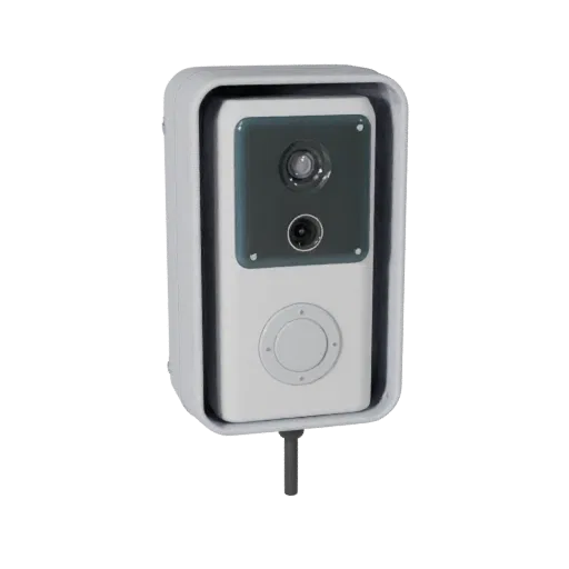 Security Video Doorbell Realistic 3D model, three-quarter studio render, showing white plastic, compact device geometry.