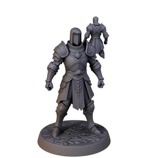 Fantasy Warrior Miniature GLB viewer 3D model preview showing silhouette, three-quarter view, pose and resin detail