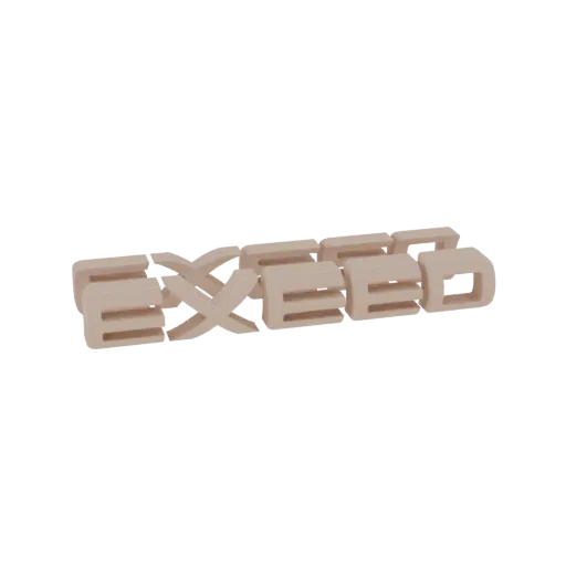 3D render of the word 'EXCEED' in a beige, segmented, blocky font, presented on a white background.