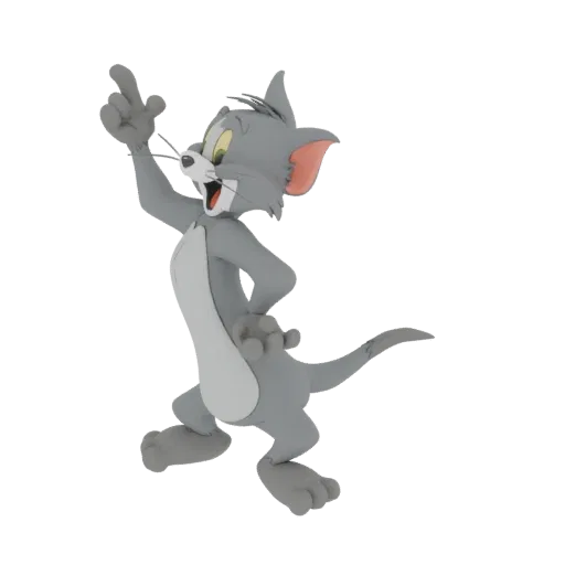 3D model of Tom Cat, the cartoon cat, in a dynamic, mid-stride pose with one arm raised and a playful expression.