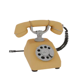 3D model of a vintage yellow rotary dial phone with a coiled cord, on a white background.