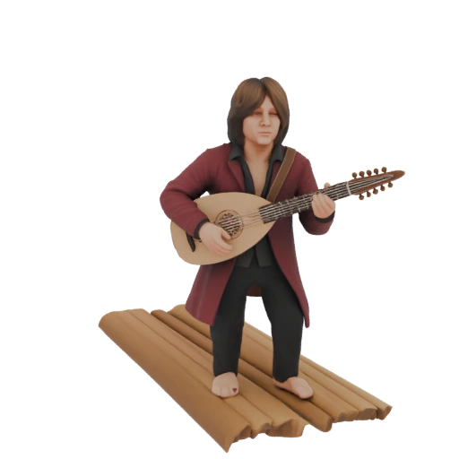 Bard with Lute on Raft 3D Model