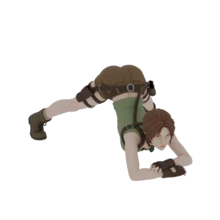 Modelo 3D de Lara Croft em pose dinâmica e atlética, olhando para frente com determinação.