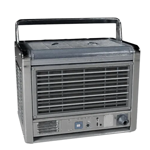 Modelo 3D Modular Purificador de Ar Inox, interior de casa, vista isométrica de kit modular, detalhe em plástico.