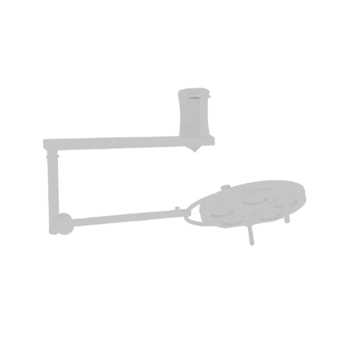 3D model of a surgical examination lamp with a multi-jointed articulated arm, shown in a neutral gray material.