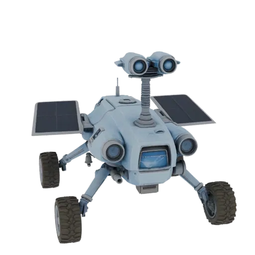 Ice World Drone Scout Printable 3D model, isometric STL render, showing dusty wheels, vehicle stance.