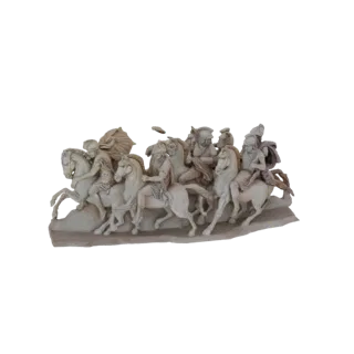 3D model of an ancient Greek cavalry charge, showing multiple warriors on horseback in motion.