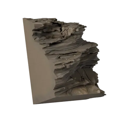 Coastal Rock Shelf High Poly 3D model, close-up cinematic environment render, showing stratified stone, water edges.
