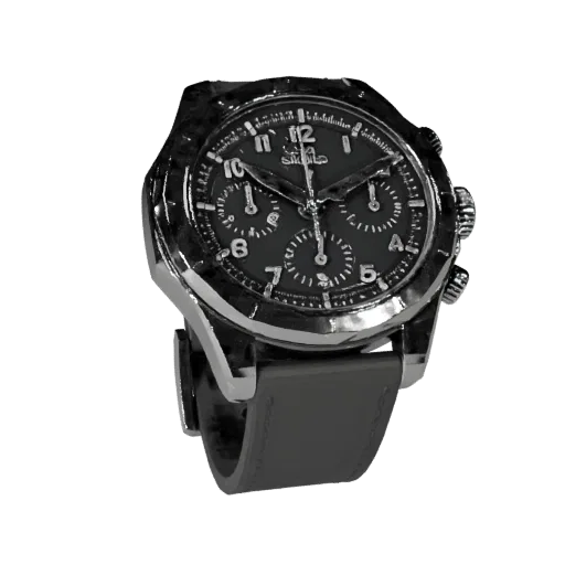 Digital Chronograph Watch Low Poly 3D model, game viewport three-quarter view, showing metal cases, wrist scale.