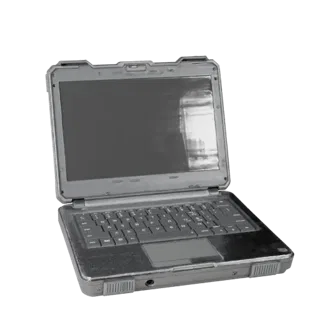 Rugged Convertible Notebook 3D model, three-quarter studio product render, showing brushed metal, form detail.