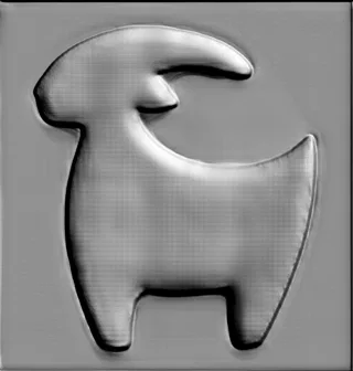 3D model of a stylized animal bas-relief in gray, with clear contours and a volumetric image.