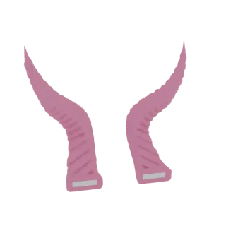 A 3D render of two pink, textured spiral horns with metallic bases, presented against a white background.