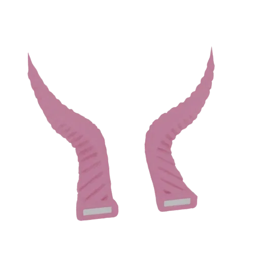 A 3D render of two pink, textured spiral horns with metallic bases, presented against a white background.