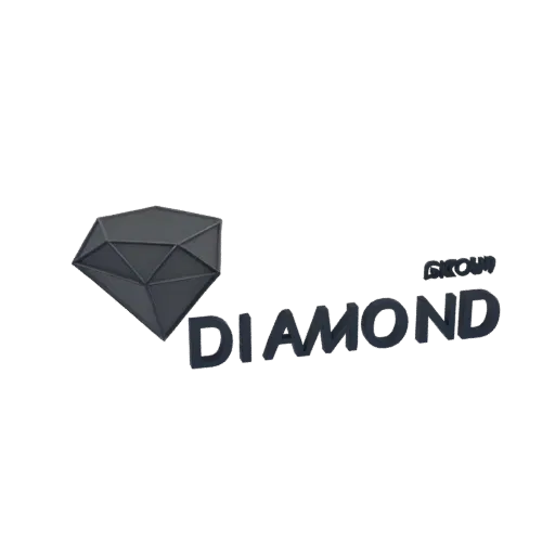 3D model of the 'Diamond Group' logo, featuring a dark gray faceted gemstone icon next to bold 'DIAMOND' text with 'GROUP' ab