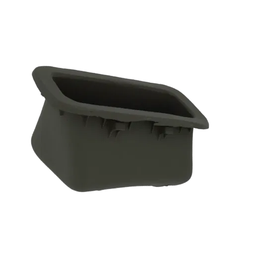 3D model of a dark gray, rectangular recessed handle with a lip and mounting tabs on the underside.