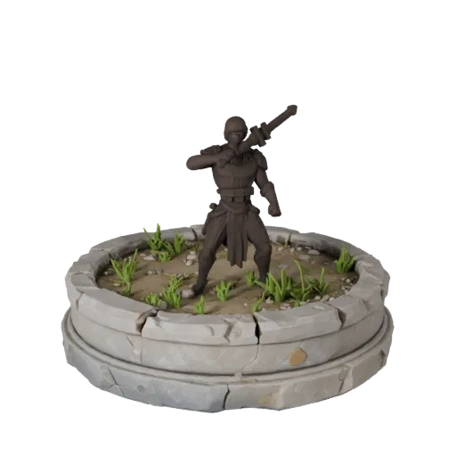 Zerstörter Sockel realistisches 3D-Modell Vorschau zeigt Randform, dreiviertel Szenenansicht, Höhe und Bodenstruktur
