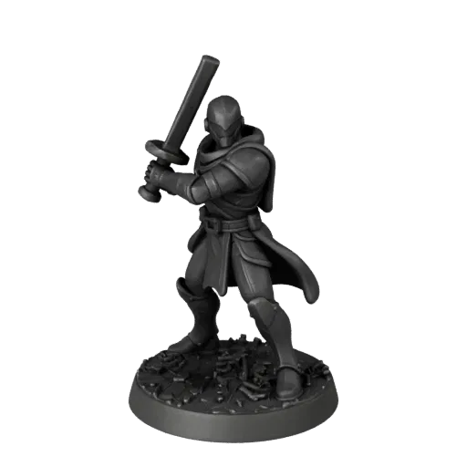 Sci-Fi Warrior Miniature STL printable 3D model preview three-quarter display angle, pose and resin detail