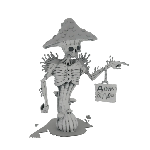 Mushroom Skeleton with Sign