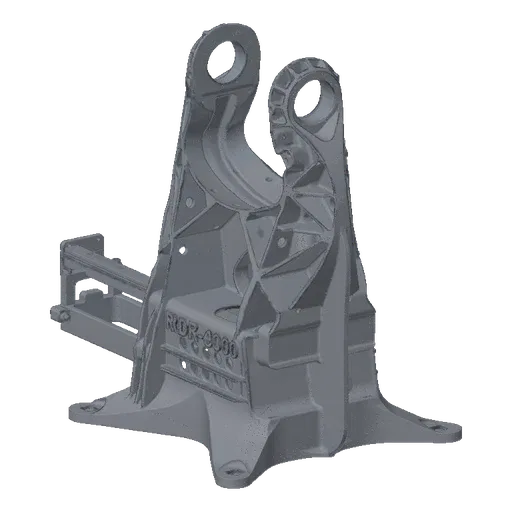 3D model render of the RDR-4000 industrial bracket, showing its heavy-duty cast metal construction with mounting holes and 'R