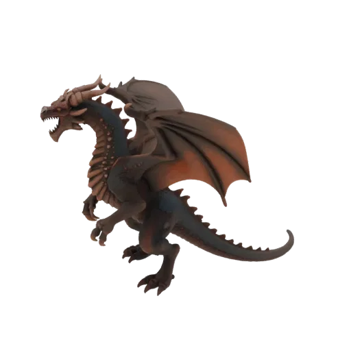 Dark Fantasy Horned Dragon Boss Miniature STL, three-quarter tabletop render, resin-printable boss miniature with roaring pose; wings, horns, breath vents