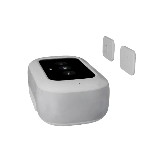 Voice Controlled Smart Speaker 3D model, three-quarter front view, Unity viewport, showing white plastic, form detail.