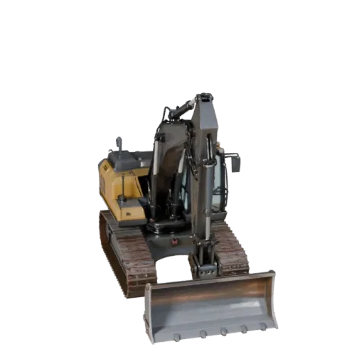 Construction Bulldozer Realistic 3D model, three-quarter studio render, showing painted steel, form detail.