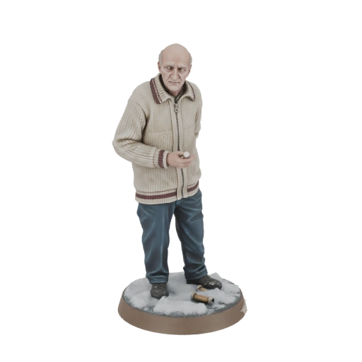 Elderly Man in Winter Coat Figurine
