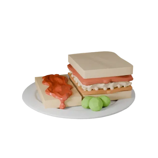 Sandwich STL print ready 3D model, three-quarter studio render, with calibrated plate silhouette and material reads.