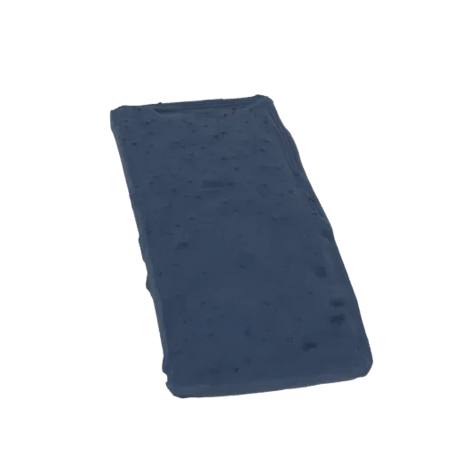 3D model of a dark blue smartphone with a textured surface, viewed from a slight angle.