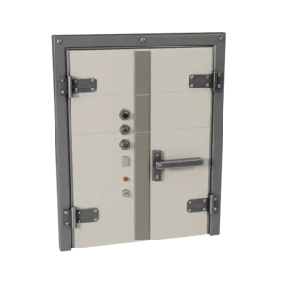 Panel de Puerta Moderna Cerrada modelo 3D modular, vista isométrica de kit modular, mostrando bisagras metálicas, detalle de
