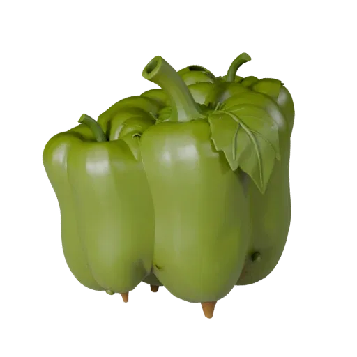 Garden Bell Pepper Printable 3D model, isometric STL render, showing leaf veins, clear vegetable silhouettes.