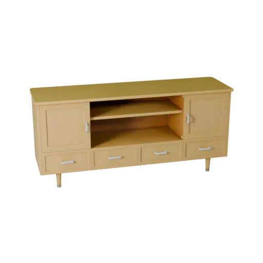 Wall Mounted Sideboard Product Viz 3D model, dining room, three-quarter studio product render, painted wood detail.