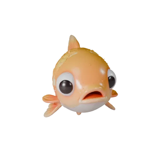 Modelo 3D de Peixe Koi Cartoon, render de vida selvagem em vista lateral, asset de animal estilizado com quebra de superfície