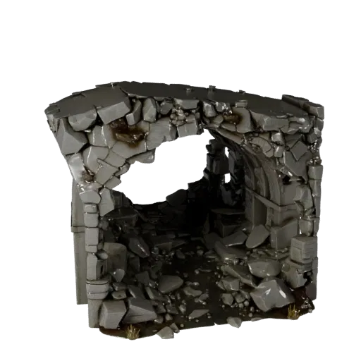Flooded Ruin Interior Unreal Engine 3D model, top-down viewport view, showing aged stone, built remnants.