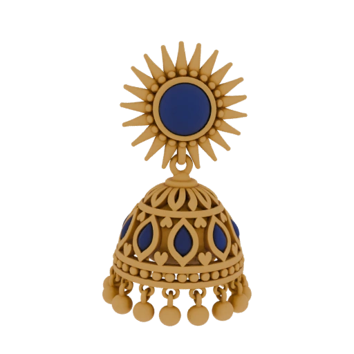 Golden Jhumka Earring with Blue Stone