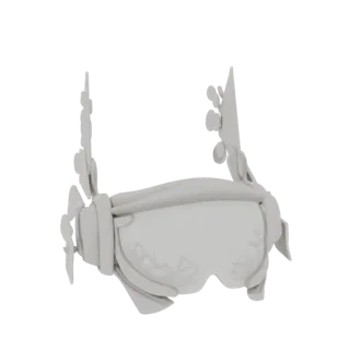 3D model of futuristic sci-fi goggles with a detailed strap and etched lens pattern, presented on a black background.