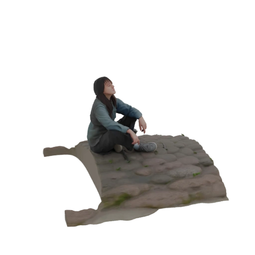 Young Woman Sitting on Cobblestone Path