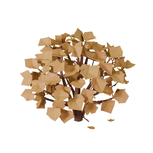 Autumn Shrub Group Low Poly 3D model, game viewport three-quarter view, showing leaf clusters, terrain detail.