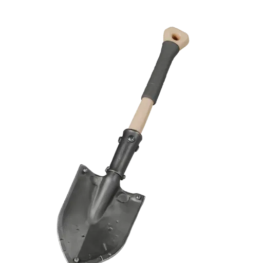 Heavy Duty Shovel 3D model, three-quarter front view, Unity viewport, showing painted metal, functional silhouettes.