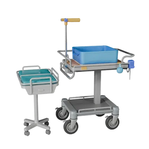 Ward Medical Cart Stylized 3D model, stylized isometric render, showing painted metal, clinical silhouette.