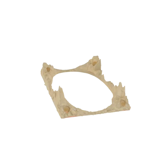 3D model of an ornate, beige geometric frame with four circular recesses, viewed from a slight angle.