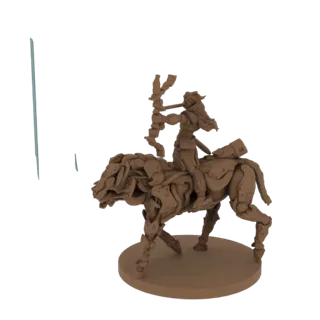 3D-Modell eines Cyberpunk-Bogenschützen mit Bogen, der auf einem detaillierten mechanischen Tiger mit sichtbaren kybernetisch