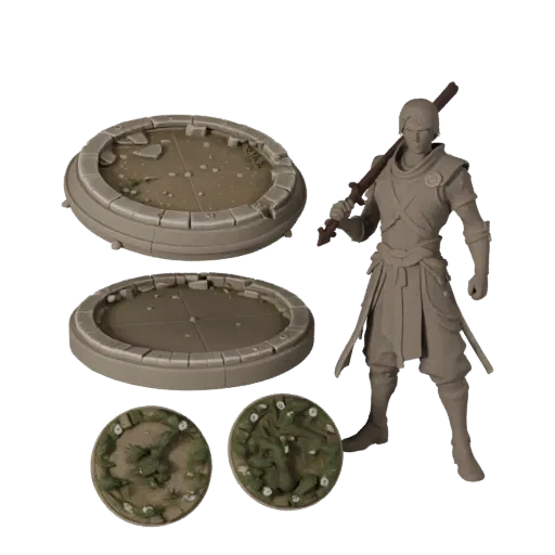 Ruined Display Plinth modular kit 3D model preview showing rim shape, top-down kitbash view, height and ground texture